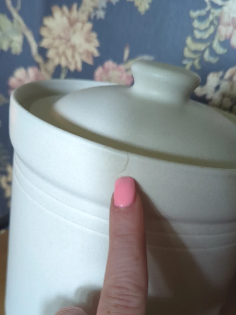 Pfaltzgraff Cream Ceramic Cookie Canister Jar with Blue Lettering